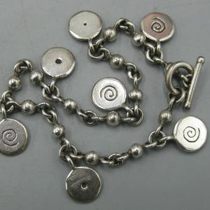 Vintage Jane Diaz Sterling Silver Toggle Clasp Charm Bracelet 7.75"