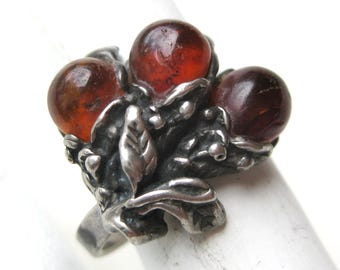 Vintage ring Baltische honingbarnsteen cabochon sterlingzilveren ringmaat 8