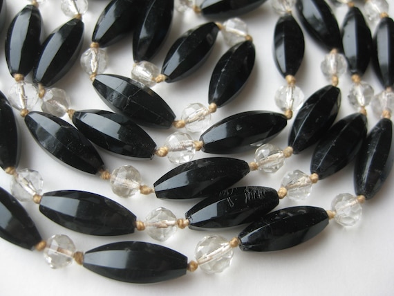 Vintage 20s 30s Black & Clear Czech Glass Bead 40… - image 1