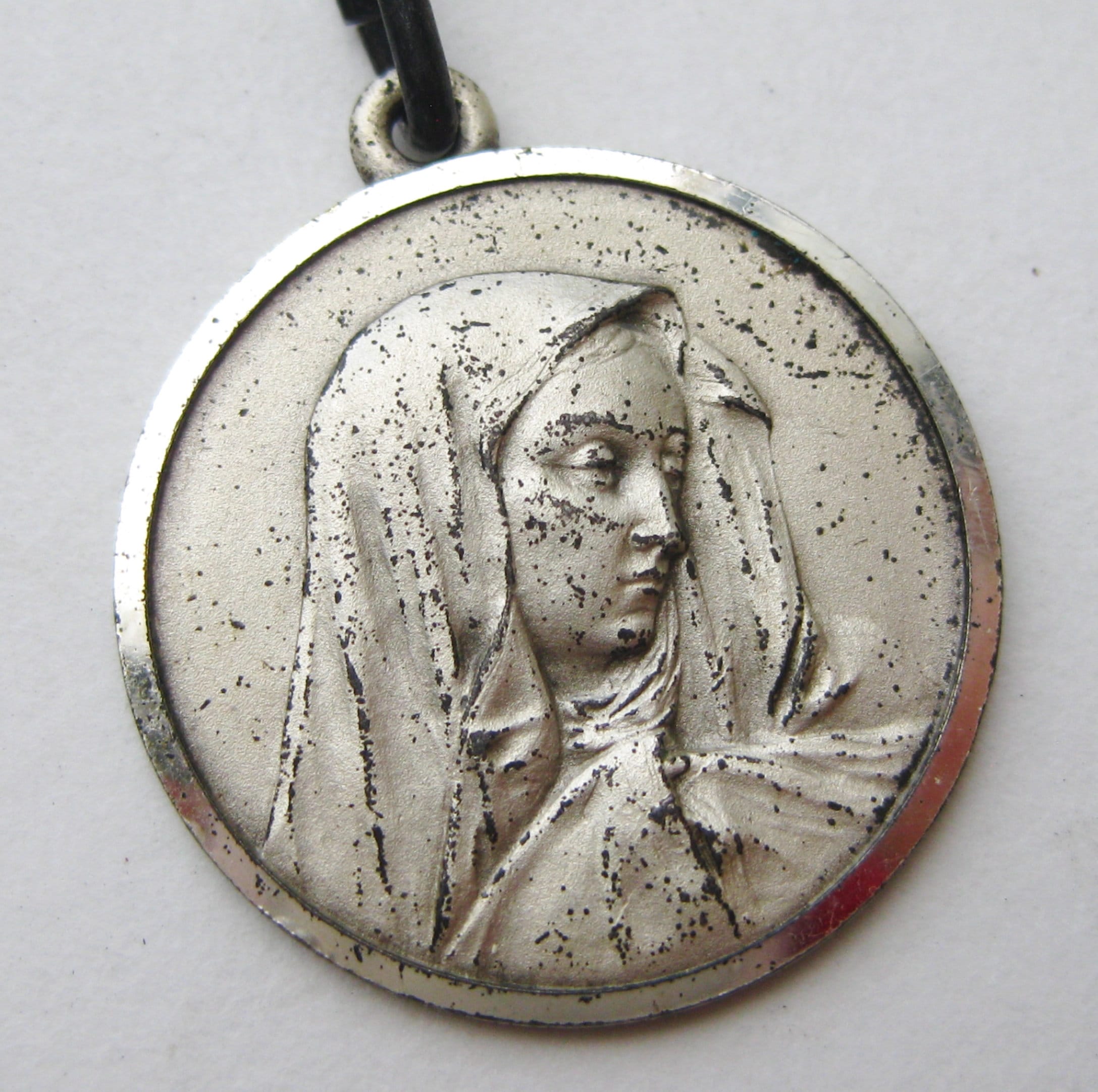 Vintage Blessed Virgin Mary 800 Italian Silver Medal Necklace Pendant Charm