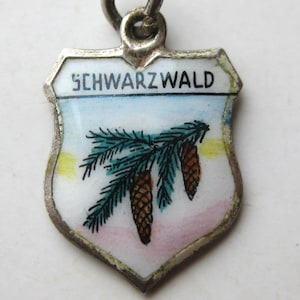 Vintage German 800 Silver Schwarzwald Black Forest Enamel Travel Shield Souvenir Bracelet Charm
