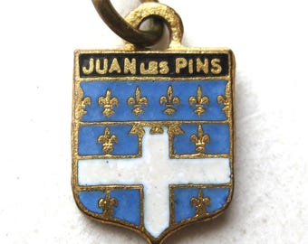 Vintage Mini Charm Juan-les-Pins Côte D'Azur French Riviera Enamel Travel Shield Souvenir Bracelet Charm
