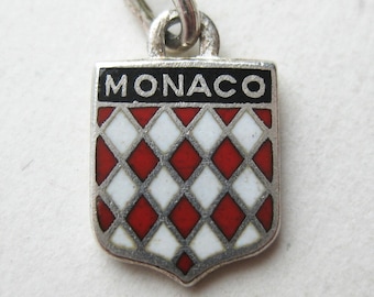 Vintage Charm Monaco Sterling Silver Enamel Travel Shield French Riviera Souvenir Bracelet Charm