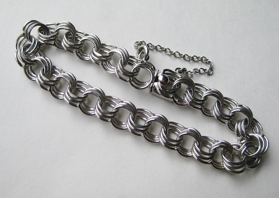 Vintage 50s 60s Sterling Silver Triple Link 7.5" … - image 1