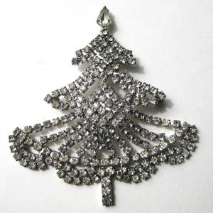 Vintage 50s Hattie Carnegie Silver Rhinestone Christmas Tree Brooch Pin