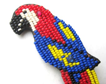 Vintage Mary B Hetz Beaded Parrot Bird Novelty Seed Bead Brooch Pin