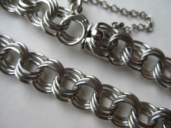 Vintage 50s 60s Sterling Silver Triple Link 7.5" … - image 3