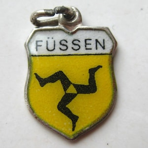 Vintage Charm Fussen Bavaria 800 Silver Enamel Travel Shield Souvenir Bracelet Charm