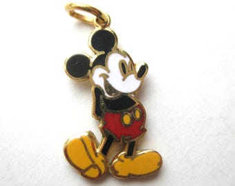 Vintage Mickey Mouse Enamel Walt Disney Productions Bracelet Charm Necklace Pendant