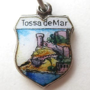 Vintage Charm Tossa de Mar Spanien 800 Silver Emalj Resesköld Souvenirarmband Charm