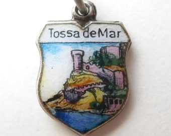 Vintage bedel Tossa de Mar, Spanje 800 zilver emaille reisschild souvenir armband bedel