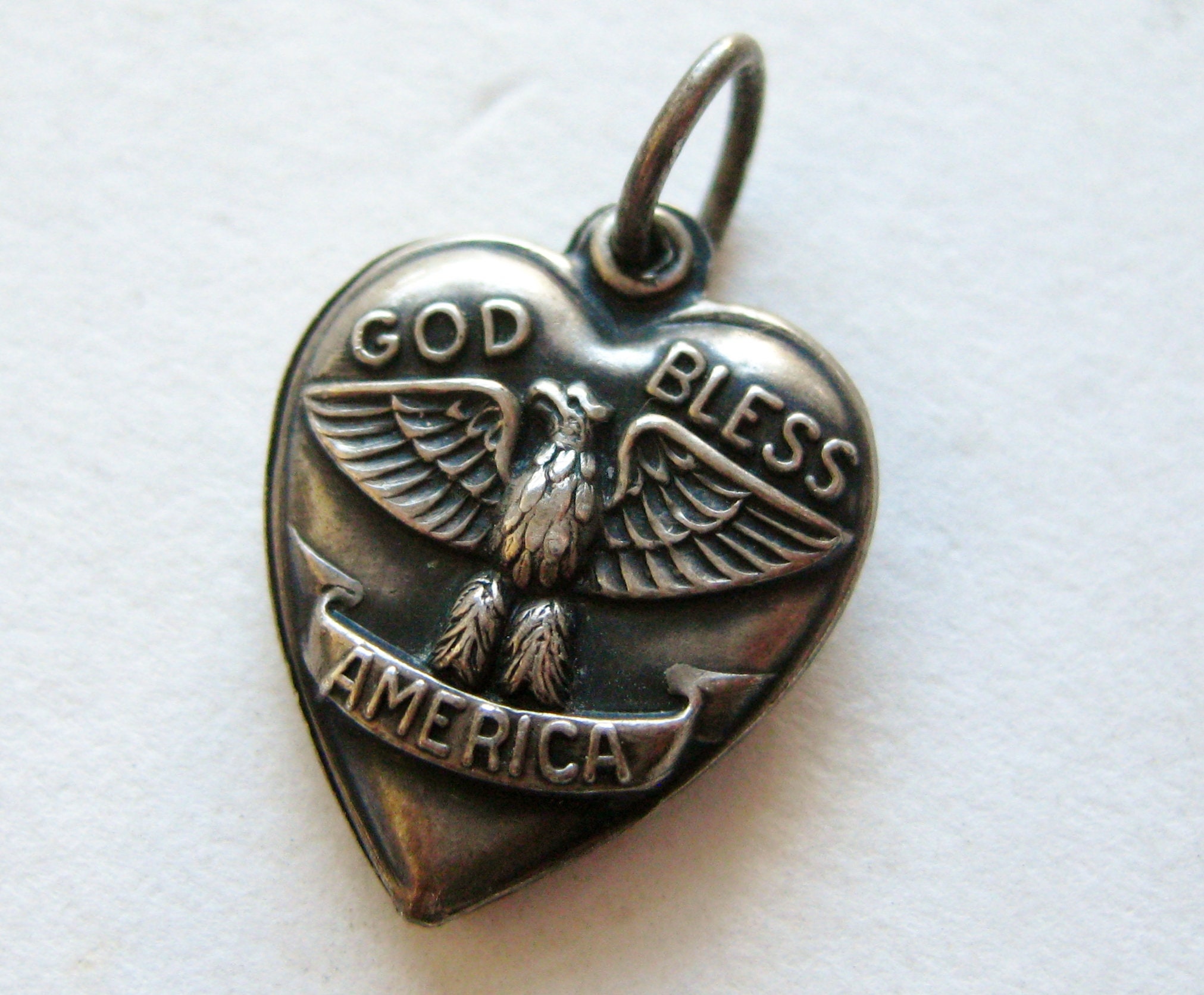 Vintage Charm Sterling Silver God Bless America Puffy Heart Bracelet ...