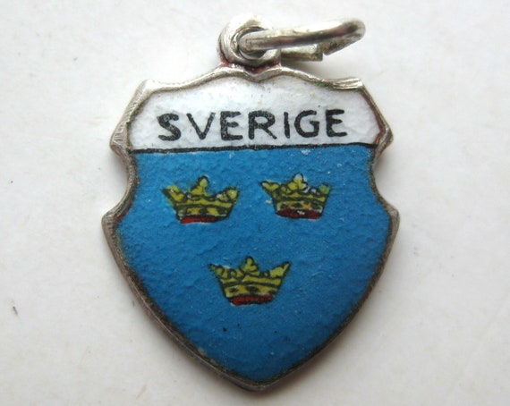 Sverige Sweden Charm 800 Silver Guilloche Enamel … - image 1