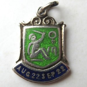 Vintage Charm Sterling Silver Virgo Enamel Zodiac Bracelet Charm Necklace Pendant