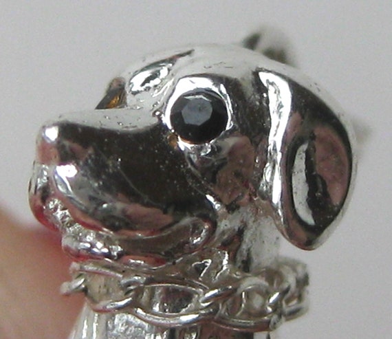 Vintage Charm Sterling Silver Jeweled Puppy Dog 3… - image 8