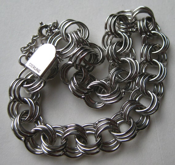 Vintage 50s 60s Sterling Silver Triple Link 7.5" … - image 5