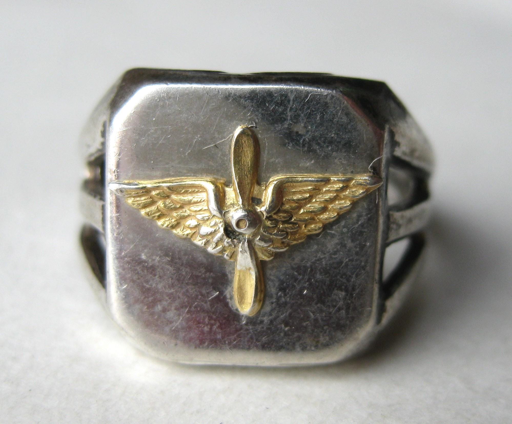 WWII期 PR.ST Co社製 US Air Force Pilot Wings ヴィンテージ ロケットチャーム マザーオブパール K12金張り 925シルバー ペンダント Y18-J Silver Brooch Army Air Force U.S. WWII Pilot Wings Sterling