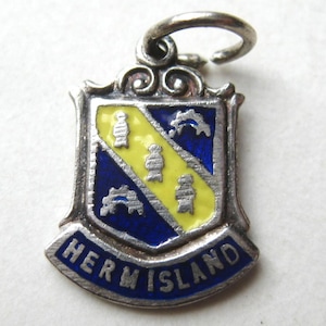 Vintage Charm Sterling Silver Enamel Herm Island Guernsey England Coat of Arms Souvenir Bracelet Charm