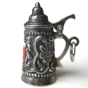 Vintage Charm 800 Silver Mechanical Beer Stein Enamel Switzerland Swiss Bracelet Charm