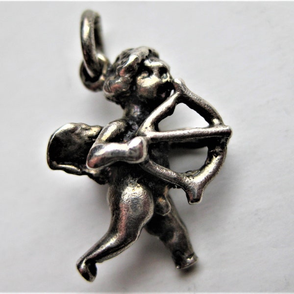 Cupid Charm Sterling Silver Angel Bow & Arrow Vintage Bracelet Charm