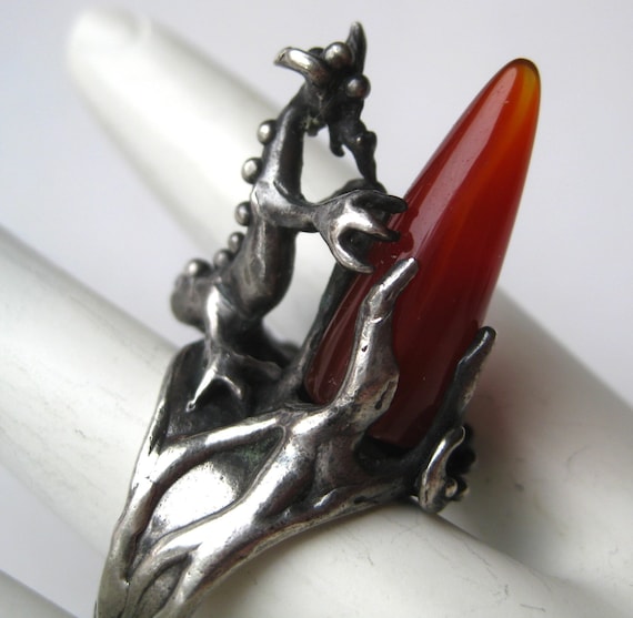 Dragon Carnelian Gemstone Vintage Sterling Silver… - image 2