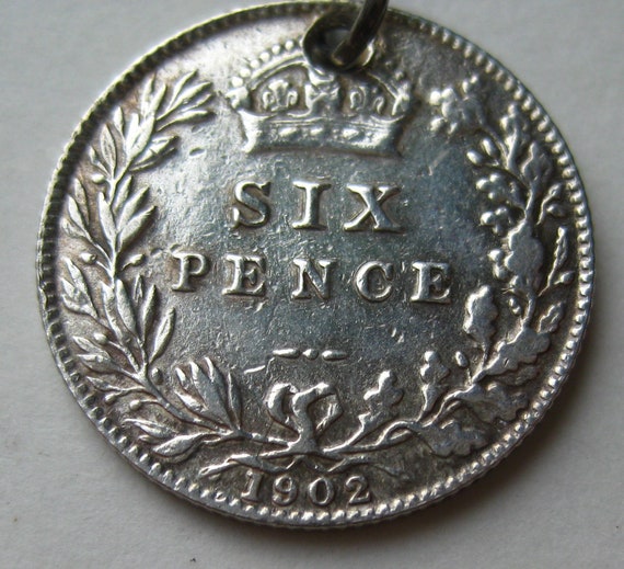 Vintage Charm Sterling Silver 1902 English Six Pe… - image 3