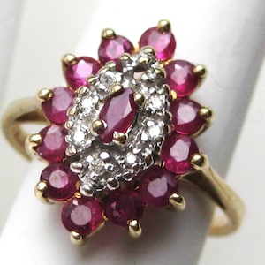 Vintage 10k Gold Marquise Cut Ruby & Diamond Gemstone Ring size 6.75