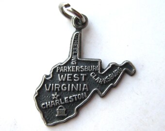 Vintage 50s Charm West Virginia State Map Sterling Silver Souvenir Bracelet Charm