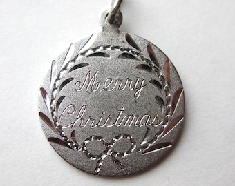 Vintage Charm Merry Christmas Sterling Silver Holiday Greetings Bracelet Charm