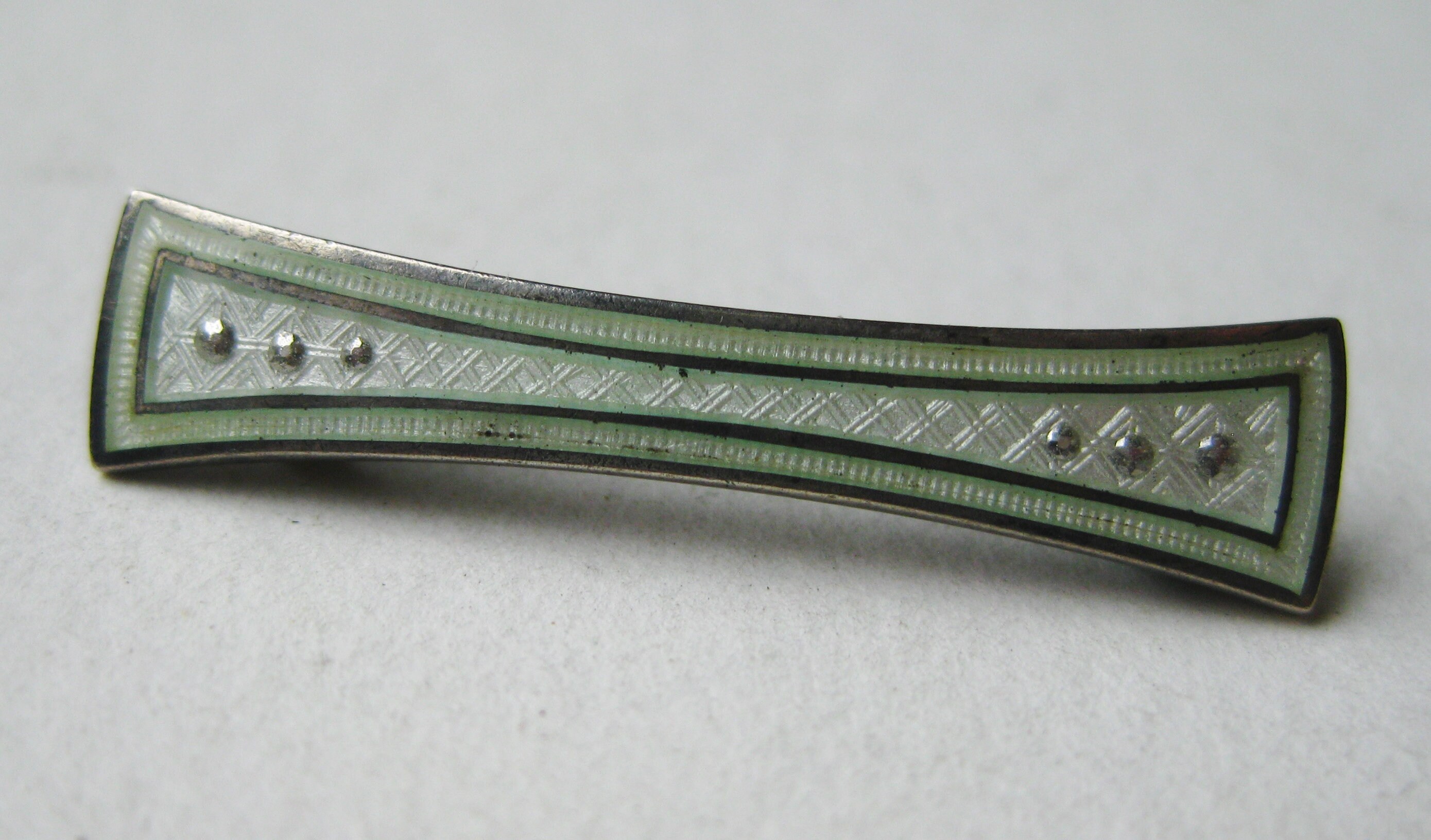 Vintage Art Deco Guilloche Enamel Sterling Silver Brooch Bar Pin