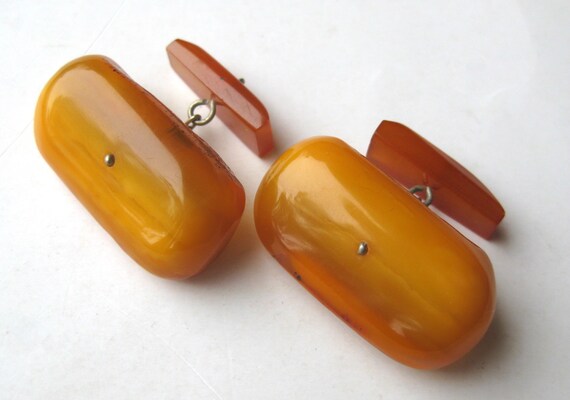 Vintage Art Deco Marbled Egg Yolk Baltic Amber Cu… - image 1