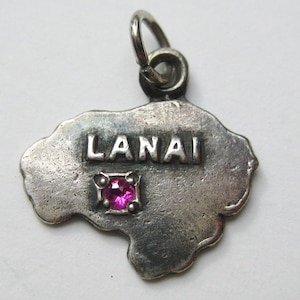Vintage Charm Hawaiian Island Lanai Sterling Silver Hawaii State Map Souvenir Bracelet Charm