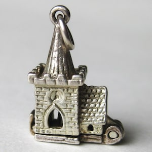 Vintage Charm Sterling Silver Wedding Chapel Mechanical Bracelet Charm Opens