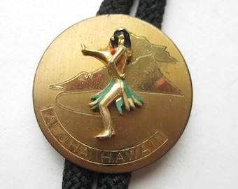 Vintage Hawaiian Hawaii Hula Girl Aloha Souvenir Bolo Tie