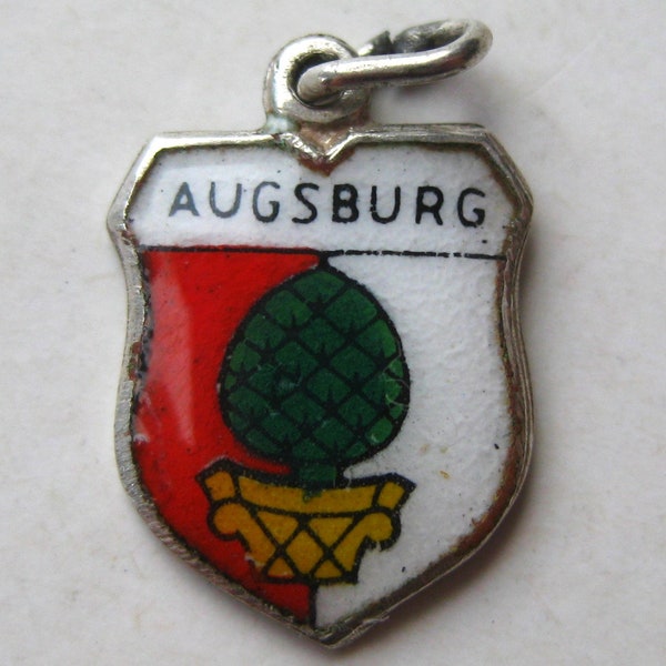 Vintage Charm Augsburg Germany 800 Silver Enamel Travel Shield Souvenir Bracelet Charm