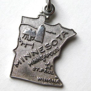 Vintage 50s Minnesota State Map Sterling Silver Souvenir Travel Bracelet Charm