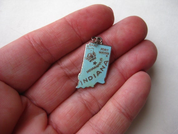 Vintage 50s Charm Indiana State Map Silver Enamel… - image 3
