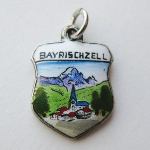Vintage Charm Bayrischzell Bavaria Germany Silver Enamel Travel Shield Souvenir Bracelet Charm