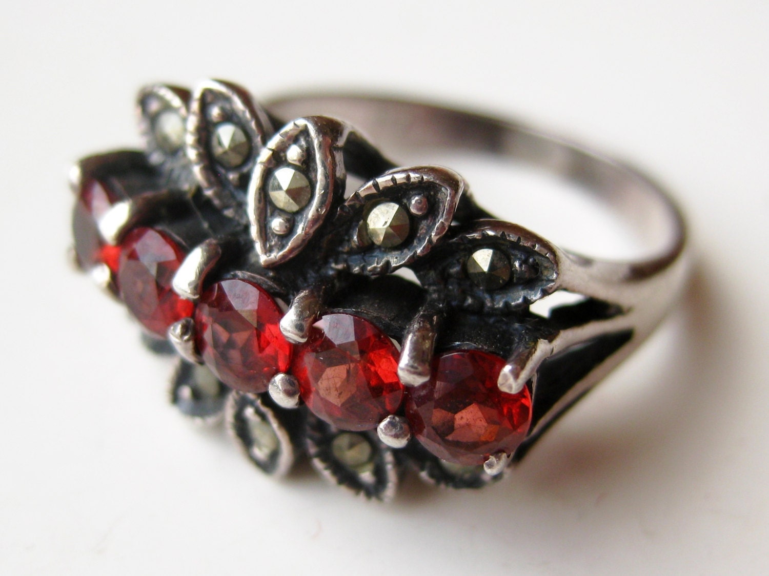 Garnet marcasite shop ring