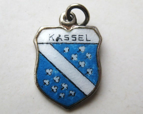 Kassel Charm Germany Crest 800 Silver Enamel Travel Shield Vintage Souvenir Bracelet Charm