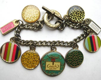 Vintage COACH Gold Enamel Toggle Clasp Chain Charm Bracelet