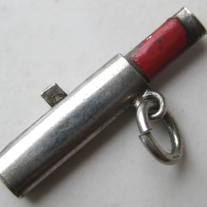 Vintage Charm 40s Sterling Silver Enamel Lipstick Mechanical Charm Opens Moves
