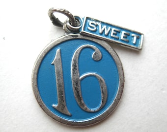 Vintage 50s Sterling Silver & Blue Enamel Sweet 16 Bracelet Charm