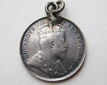 Vintage Charm Sterling Silver 1906 Canadian 5 Cents King George Coin Bracelet Charm