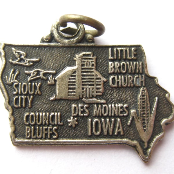 Vintage 50s Iowa State Souvenir Sterling Silver Souvenir Bracelet Charm