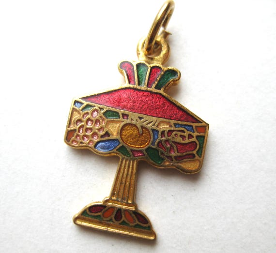 Vintage 80s Table Lamp Novelty Gold Metal Enamel Bracelet Charm Aviva View 2