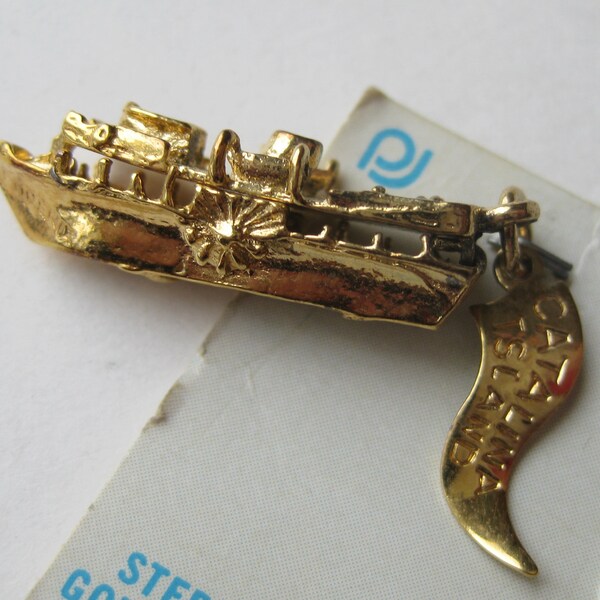 Vintage Sterling Silver Gold Plated SS Phoenix Glass Bottom Boat Catalina Island Souvenir Bracelet Charm
