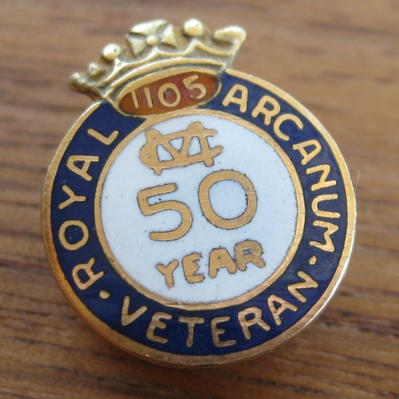 Vintage 14k Gold & Enamel Royal Arcanum Veteran 5… - image 1