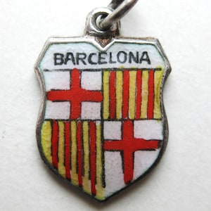 Vintage Charm Barcelona Spain Coat of Arms 800 Silver Enamel Travel Shield Souvenir Bracelet Charm