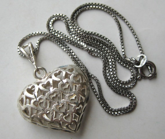 Vintage Open Hearts Sterling Silver Necklace Pend… - image 2